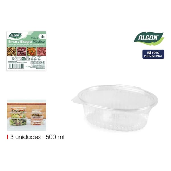 Återanvändbara matbrickor Algon OPS 500 ml 6,5 x 13,3 x 5 cm (3 Delar) (24 antal)