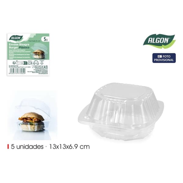 Uudelleen käytettävä ruoka-alustat Algon BURGER 13 x 13 x 6,9 cm (5 Kappaletta) (24 osaa)