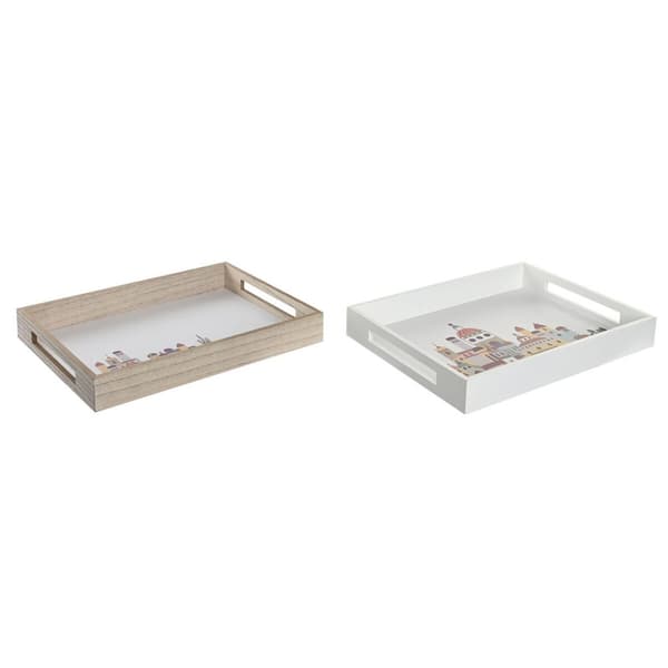 Snacksbricka DKD Home Decor Multicolour Trä MDF Cottage Hus (2 antal) (40 x 30 x 5 cm)