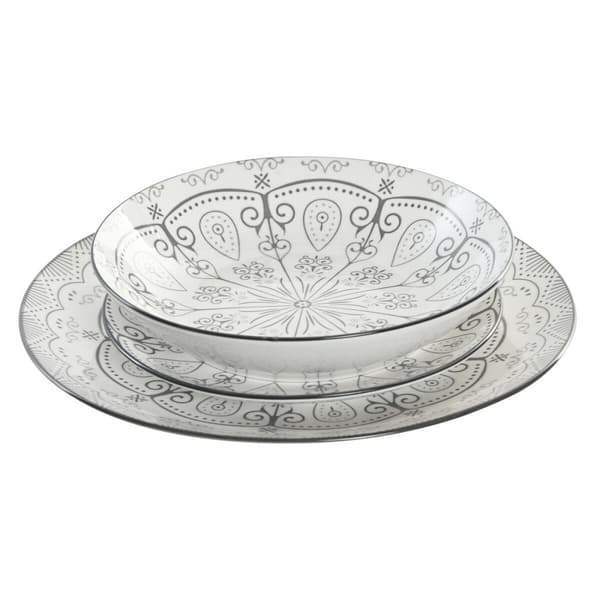 Spisestel Home ESPRIT Lysegrå Porcelæn Scandi 18 Dele