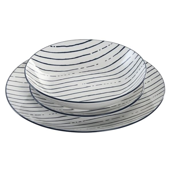 Spisestel Home ESPRIT Blå Porcelæn Striber Middelhavet 18 Dele