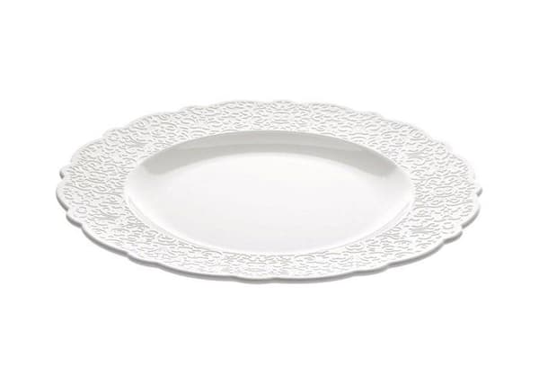 Alessi Tallrik - MW01/1 - Klädd vit porslinstallrik med präglad dekoration, set med 4 delar, vit