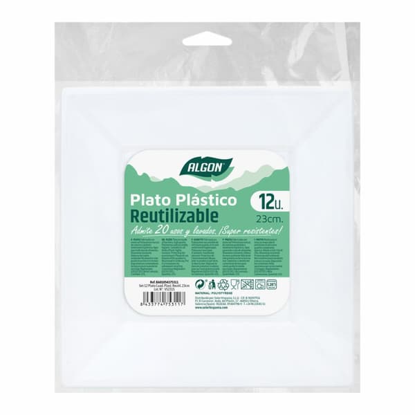 Set med återanvändbara tallrikar Algon Fyrkantig Vit Plast 23 x 23 x 2 cm (24 antal)