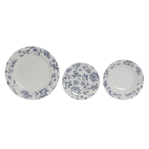 Servissats Home ESPRIT Blå Porslin Blommig 18 Delar 27 x 27 x 2 cm