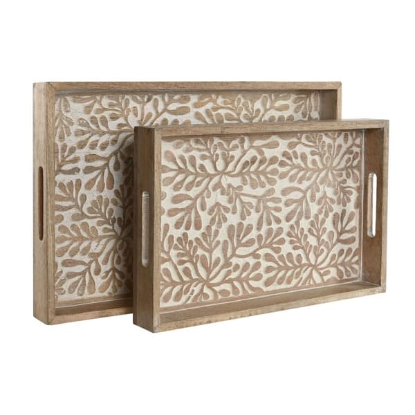 Uppsättning med Brickor Home ESPRIT Vit Naturell Indier 44 x 29 x 5 cm (2 antal)