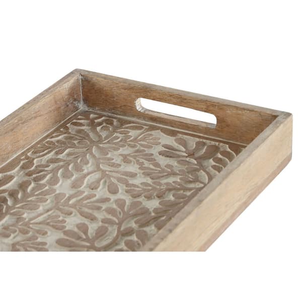 Uppsättning med Brickor Home ESPRIT Vit Naturell Indier 44 x 29 x 5 cm (2 antal)