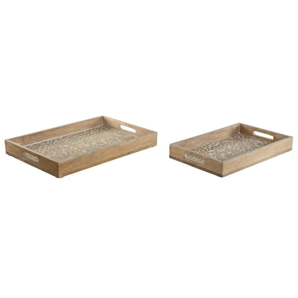 Uppsättning med Brickor Home ESPRIT Vit Naturell Indier 44 x 29 x 5 cm (2 antal)