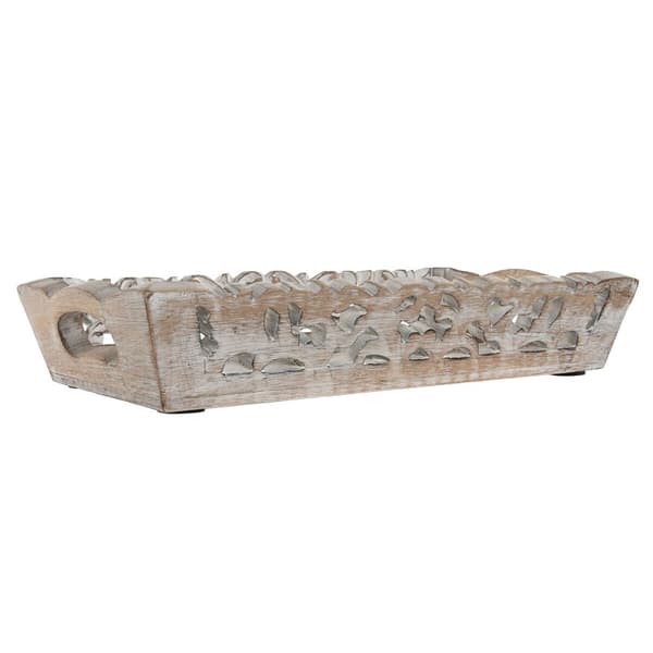 Uppsättning med Brickor Home ESPRIT Vit Naturell Indier Avskalad 40,5 x 25,5 x 6,5 cm (2 antal)