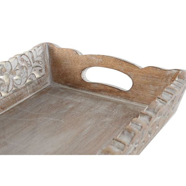 Uppsättning med Brickor Home ESPRIT Vit Naturell Indier Avskalad 40,5 x 25,5 x 6,5 cm (2 antal)