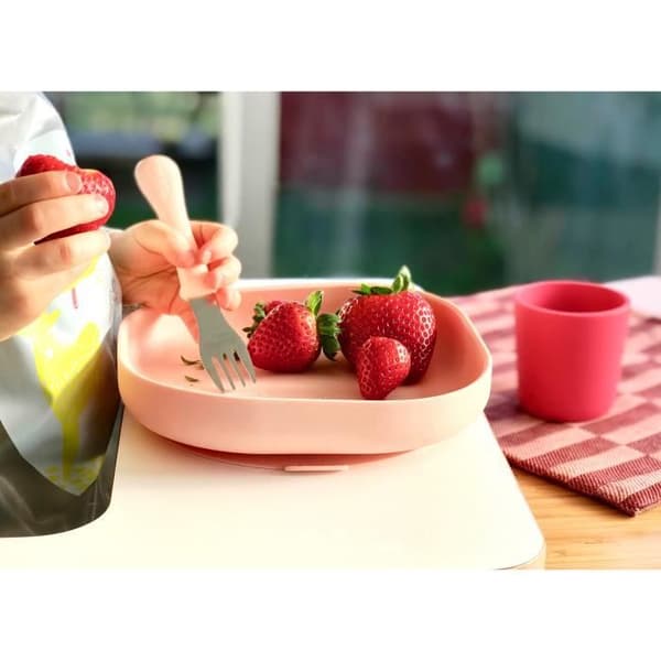 Béaba Repas Silikon Sugkopp Tallrik Rosa