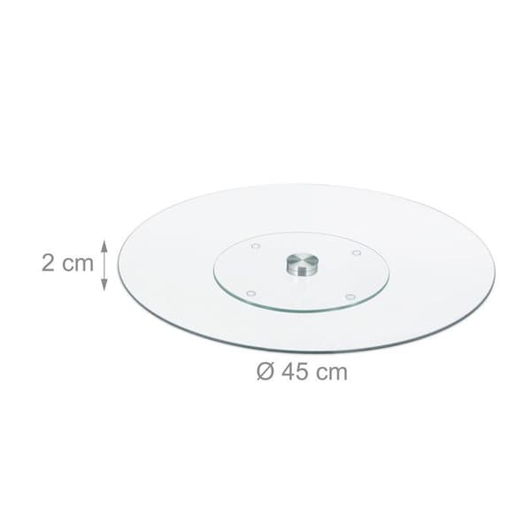 Relaxdays Serveringsfat, Vridbart fat, Presentationsfat i glas för bakverk, 360°, 45 cm, transparent/silver