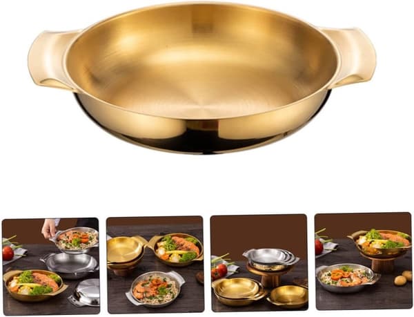 OBOSOE Dubbelörad rostfri stekpanna i guld/silver för skaldjur och tapas – Koreansk design för hemmet
