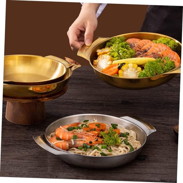 OBOSOE Dubbelörad rostfri stekpanna i guld/silver för skaldjur och tapas – Koreansk design för hemmet