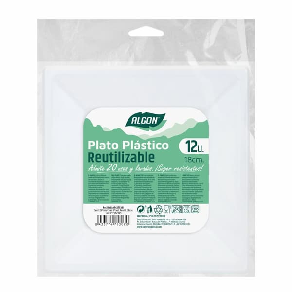 Set med återanvändbara tallrikar Algon Fyrkantig Plast 18 x 18 x 1,5 cm (24 antal)