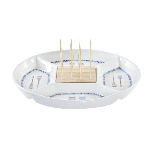 Snack bakke DKD Home Decor Blå Natur Bambus Stentøj Middelhavet 23,5 x 23,5 x 7 cm