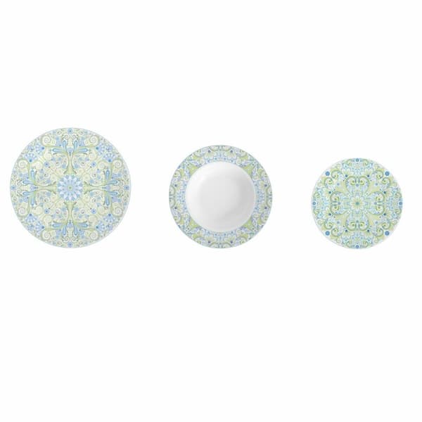 Servissats DKD Home Decor Blå Grön Blå / Gröna Porslin Arab 18 Delar