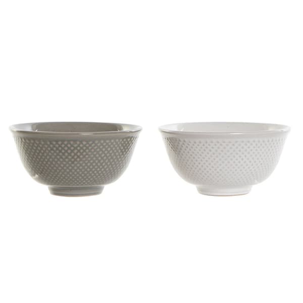 Kulho DKD Home Decor Valkoinen Harmaa Posliini Vintage 12,5 x 12,5 x 6,5 cm 2 Kappaletta