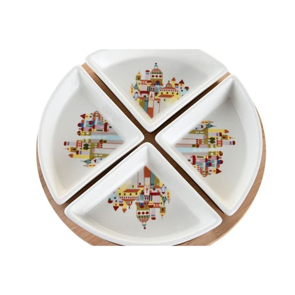 Alkuruokasetti DKD Home Decor 21,5 x 21,5 x 1 cm Luonnollinen Punainen Monivärinen Kivitavara Cottage Talot