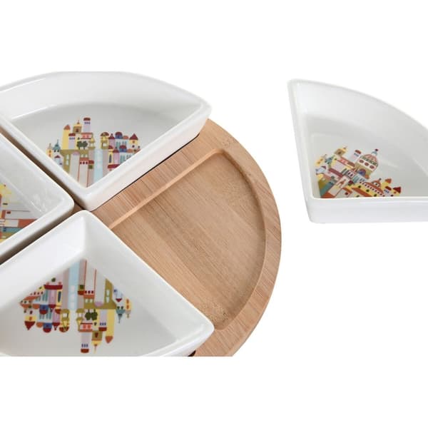 Alkuruokasetti DKD Home Decor 21,5 x 21,5 x 1 cm Luonnollinen Punainen Monivärinen Kivitavara Cottage Talot