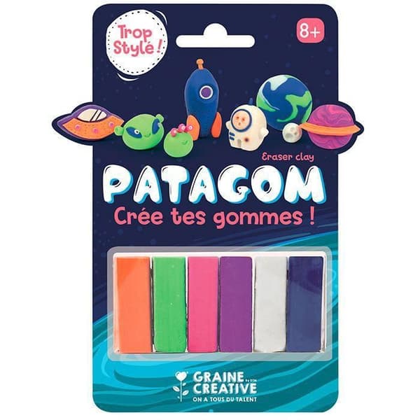 Spel för att skapa suddgummi - Patagom Cosmos - 6 färger - Utomjordiskt, planeter och rakettema