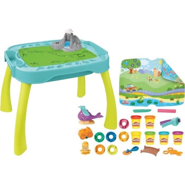 Vändbart Play-Doh Creation-bord för barn med 15 tillbehör och 6 krukor med Playdough, Play-Doh-förrätter