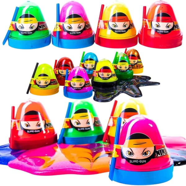 Anti-Stress Slime Ninja Neon med Glitter smag Slime med sugerør 100g 80063