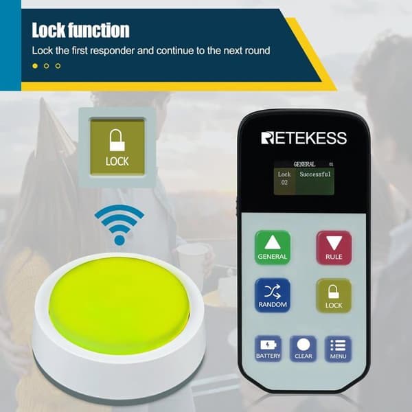 Retekess TM102 Trådlöst System Buzzer för Spel, Ljud- och Ljusbuzzer, 3 Svarsätt, Spel för Skol tävlingar