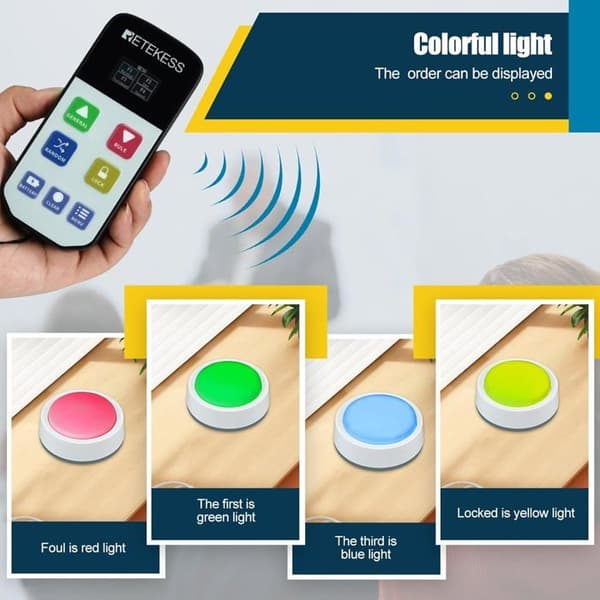 Retekess TM102 Trådlöst System Buzzer för Spel, Ljud- och Ljusbuzzer, 3 Svarsätt, Spel för Skol tävlingar