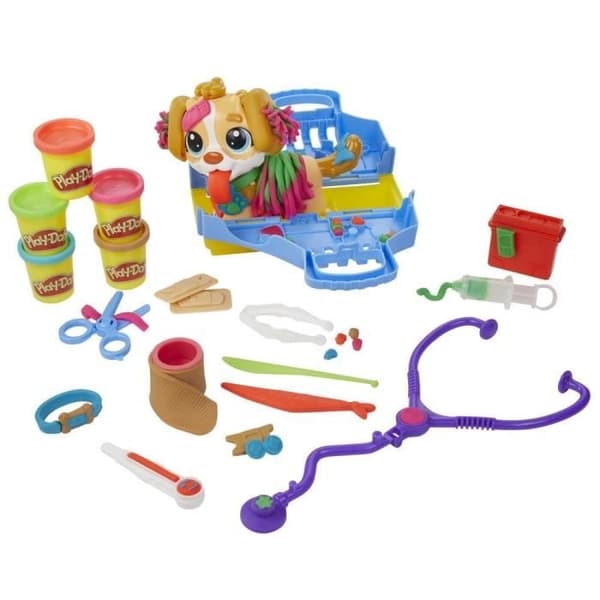 Play-Doh Veterinärkontoret med hund, med 5 krukor modelllera och 10 verktyg, leksak efter skolan, klassikerna