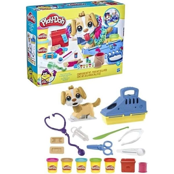 Play-Doh Veterinärkontoret med hund, med 5 krukor modelllera och 10 verktyg, leksak efter skolan, klassikerna