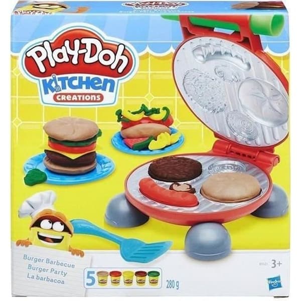 Play-Doh Burger Party, Playdoh Kitchen modelllera set, Tillbehör för att skapa hamburgare och korv, från 3 år och uppåt