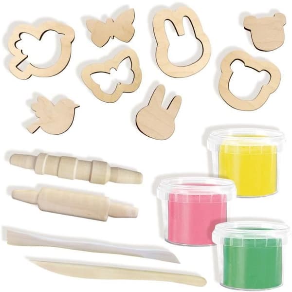 SES CREATIVE modelleringslera kit med Eco-träverktyg - 3 färger - För barn från 3 månader