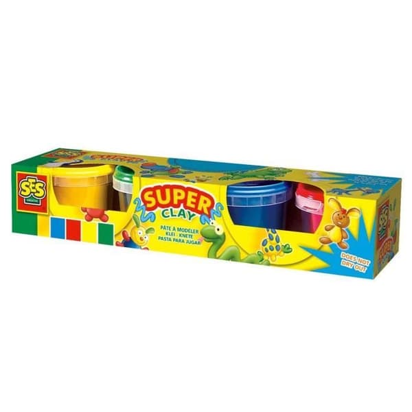 SES CREATIVE modelleringslera - Set med 4 krukor à 90g - Ljusa och mjuka färger