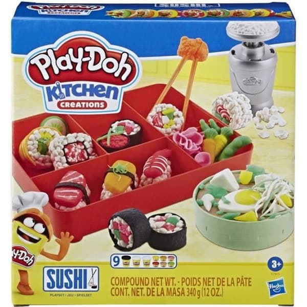 PLAY-DOH - Kitchen Creations - Sushimeny för barn - 9 krukor med giftfri pasta