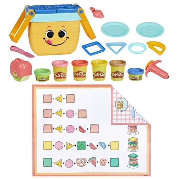 Play-doh Picnic of Shapes, Förskola modelleringslera spel, 6 krukor med modelllera, Från 3 år, Icke-kommersiell förpackning