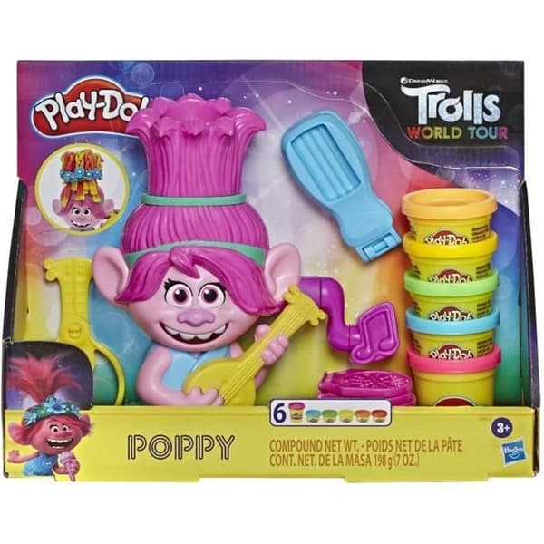 PLAY-DOH - Trolls 2: World Tour - Poppy Rainbow Hair - leksak med 6 färger av deg - Hjältarna