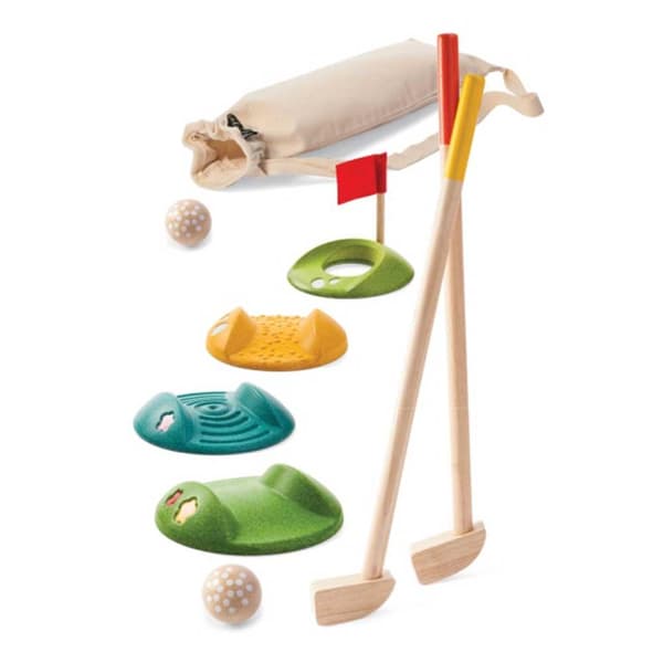 Minigolf-set av trä barnleksak för hemmabruk - Plantoys