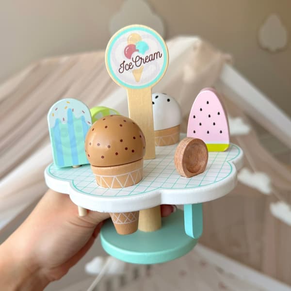 TOOKY TOY magneettinen puujäätelö jalustalla