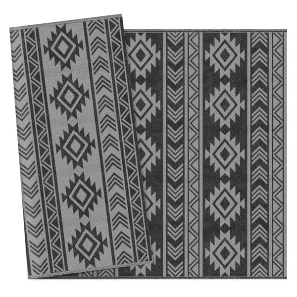 Rootz udendørs tæppe - Vandtæt - Dobbeltsidet design - Syntetisk fiber af høj kvalitet - Sort + Grå - 182 x 274 m