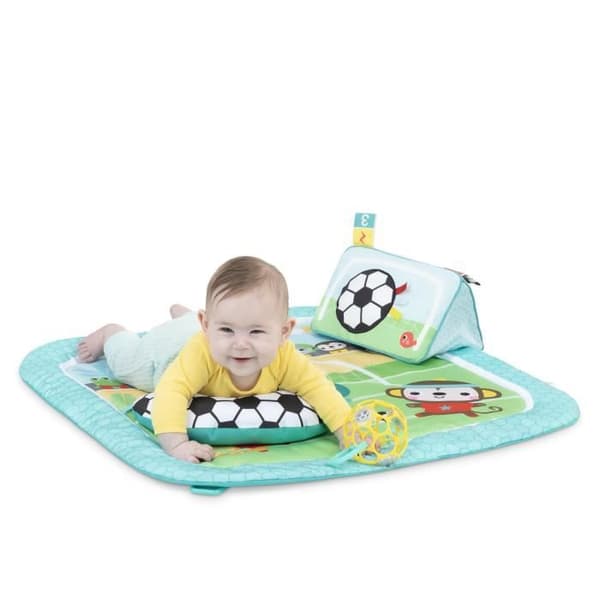 BRIGHT STARTS Fotbollsaktivitetsmatta, lekbåge med avtagbara Oball-leksaker, musik och lampor, mått: 47 x 74 x 74