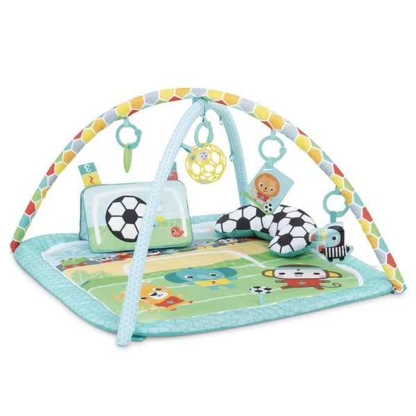 BRIGHT STARTS Fotbollsaktivitetsmatta, lekbåge med avtagbara Oball-leksaker, musik och lampor, mått: 47 x 74 x 74
