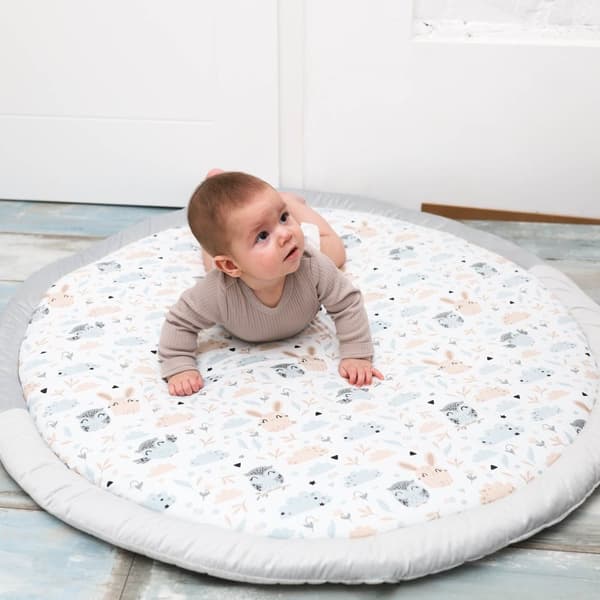 Golvkudde barn 100 cm - mysig hörn barnrum golvmadrass rund krypfilt för baby vadderade ugglor