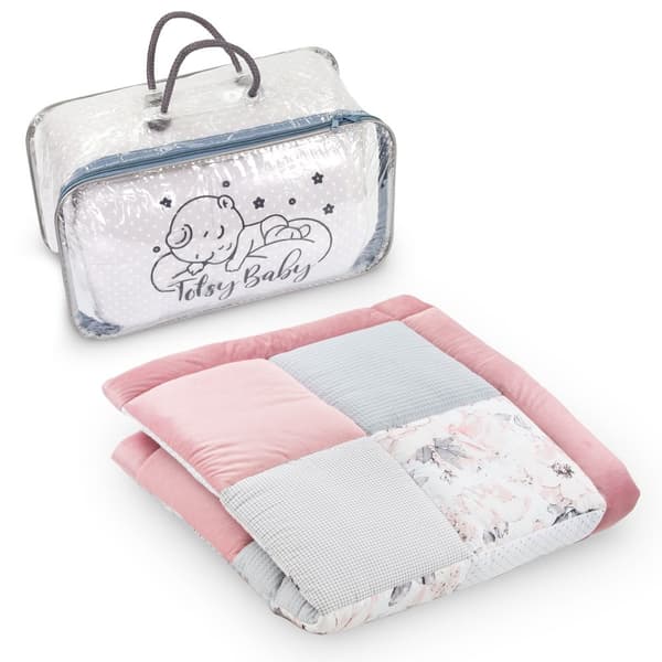 Baby kravlemåtte Velvet legemåtte 100x100 cm - PATCHWORK kravlegård indsats bomuld med fløjl og vaffel pique wild rose