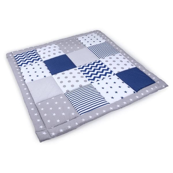 Vauvan ryömintämatto Velvet-leikkimatto 120x120 cm - PATCHWORK leikkikenkäsisä siniharmaa