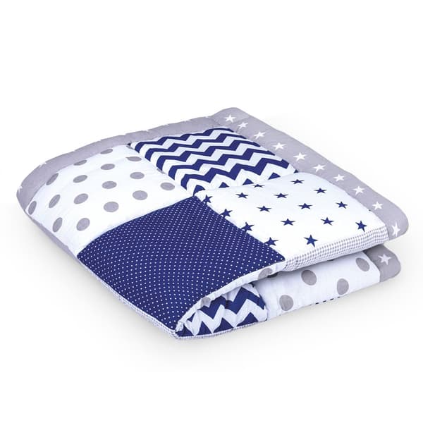Baby kravlemåtte Velvet legemåtte 120x120 cm - PATCHWORK kravlegård indsats blå-grå