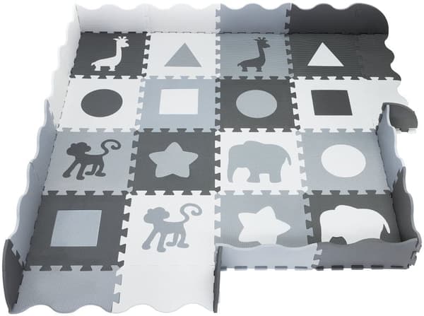 Moby-System Babymatta med pusselstruktur, 150 x 150 cm, luktfri lekmatta, stor krypmatta, för pojke och flicka, pedagogisk matta grå