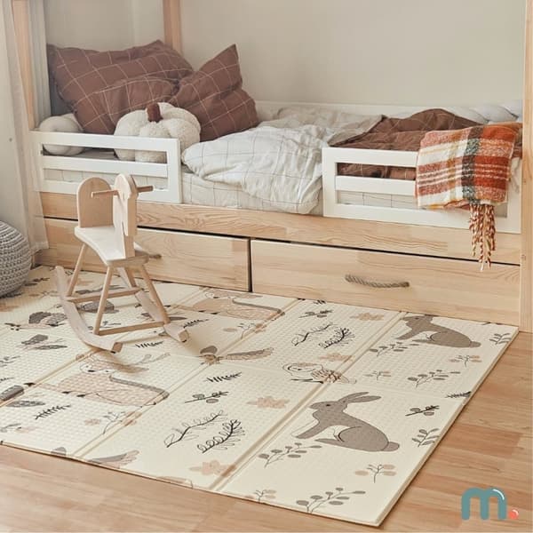 Mamabrum Skummatta för Bebisar, Dubbelsidig Hopfällbar Matta Stor 180 x 120 x 1 cm, Boho Stilmatta för Barnrum, XPE
