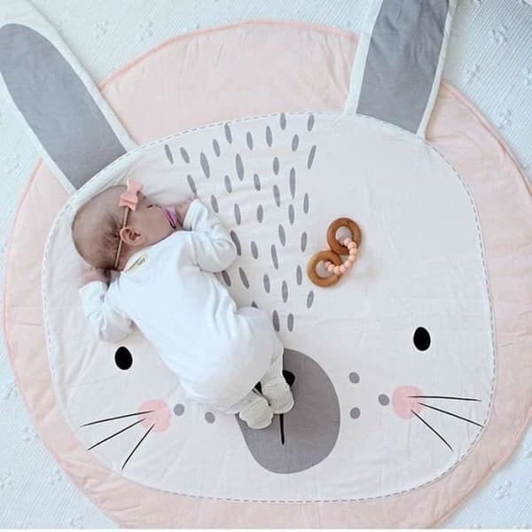 Söt kanin aktivitetsmatta Baby lekmatta Mjuk bomull Rund matta Rumsinredning