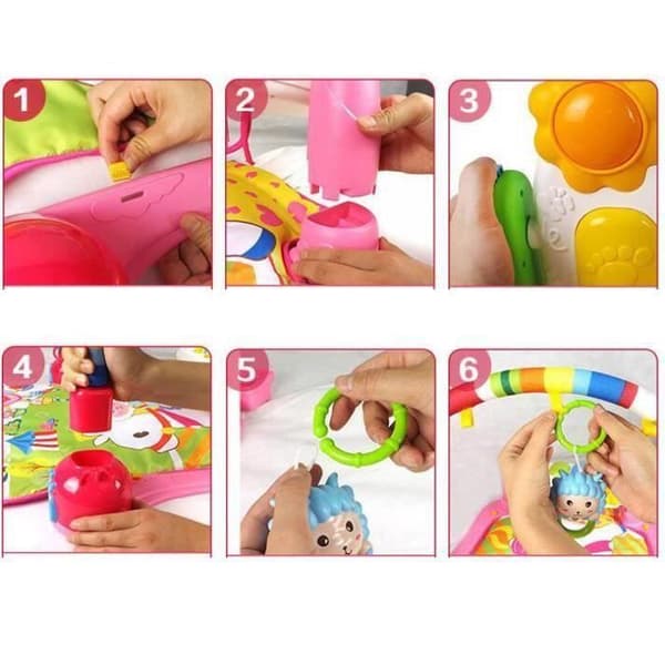 3 i 1 multifunktionell fitnessram Babypianomusiklekmatta -rosa
