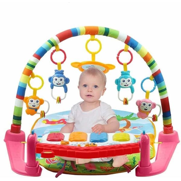 3 i 1 multifunktionell fitnessram Babypianomusiklekmatta -rosa